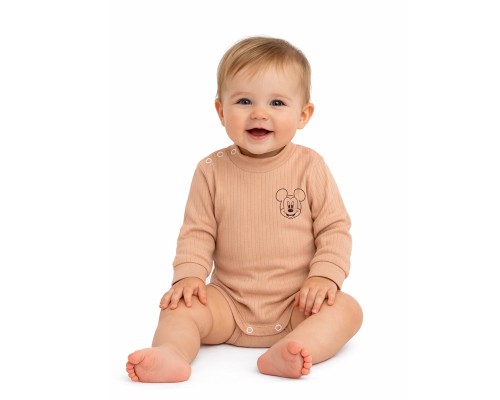 Бавовняний боді для немовляти з довгим рукавом, бежевий  20-28